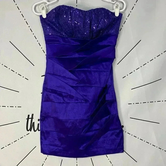 Ruby & Rox Strapless Purple Cocktail Party Dress - Picture 2 of 6